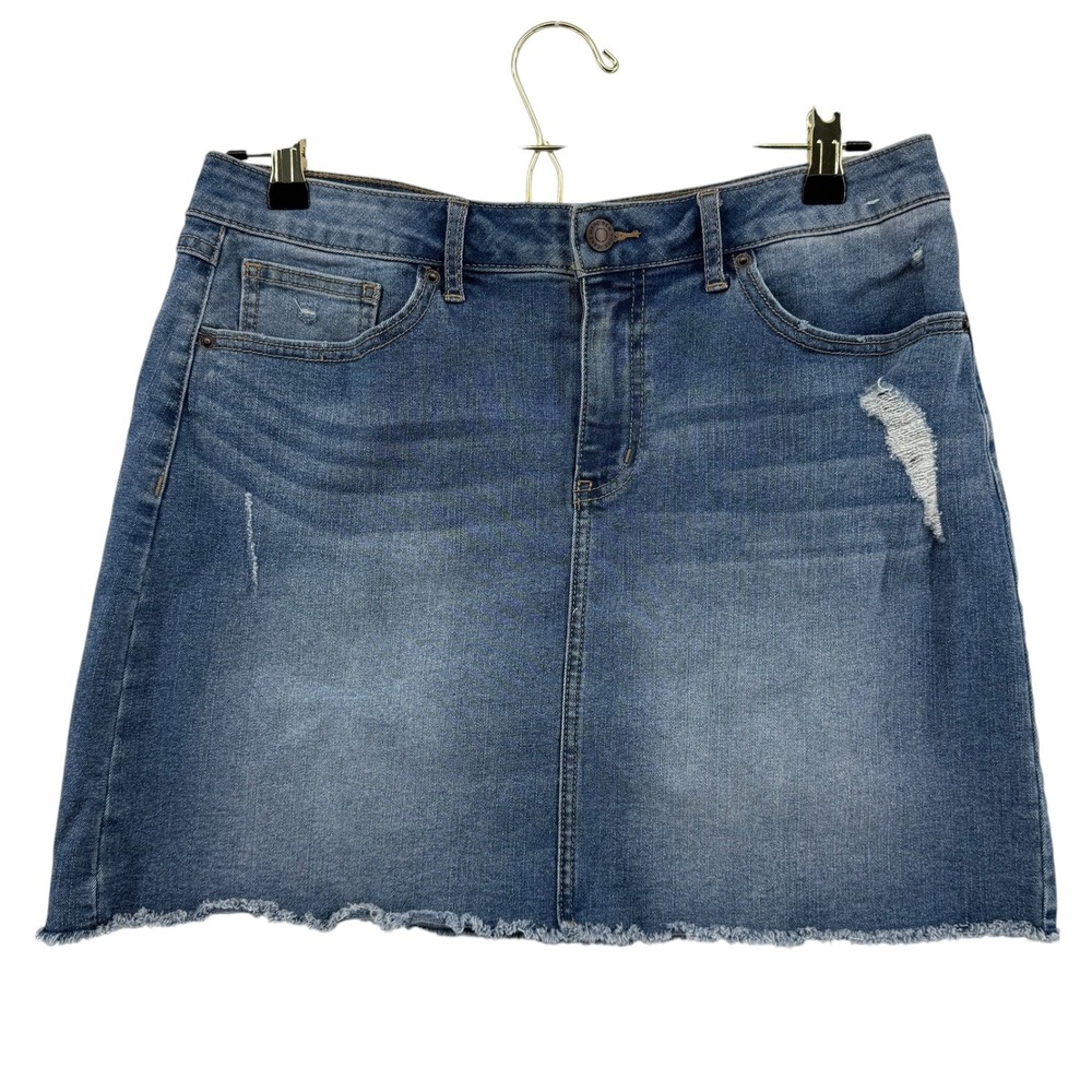 Marc New York Jeans Womens Blue Distressed Raw Hem Denim Mini Skirt Size 10